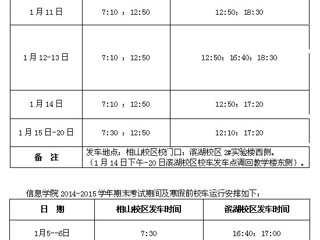 2014-2015学年期末考试及寒假前校车运行时间表